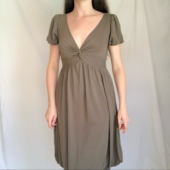 Vintage Moss Fairy Y2K Babydoll Dress Olive Green Bubble Hem Size S Goblin Midi - Picture 4 of 5